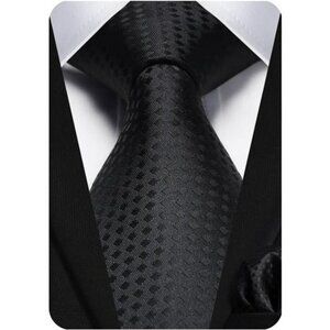 Mens Plaid Necktie Pocket Square Set Formal Checkered Tie Handkerchief Gift